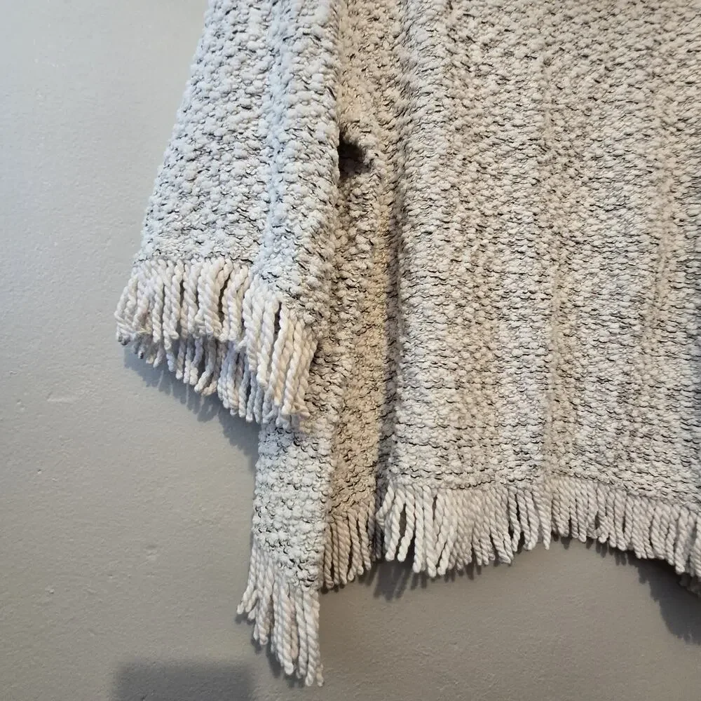 Ali Miles Cowl Neck Boucle Tunic Top Womens 1X Off White Chunky Fringe Lagenlook